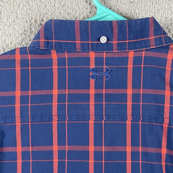 Under Armour Plaid Button Down Shirt Navy Red Women’s Size Large - Picture 8 of 8